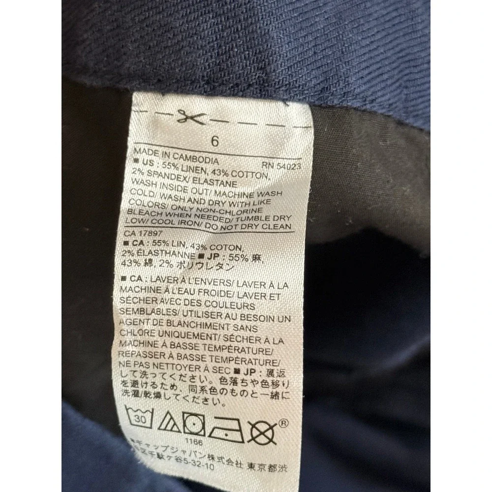 Banana Republic Logan Navy Blue Linen Cotton Straight Leg Dress Pants Size 6